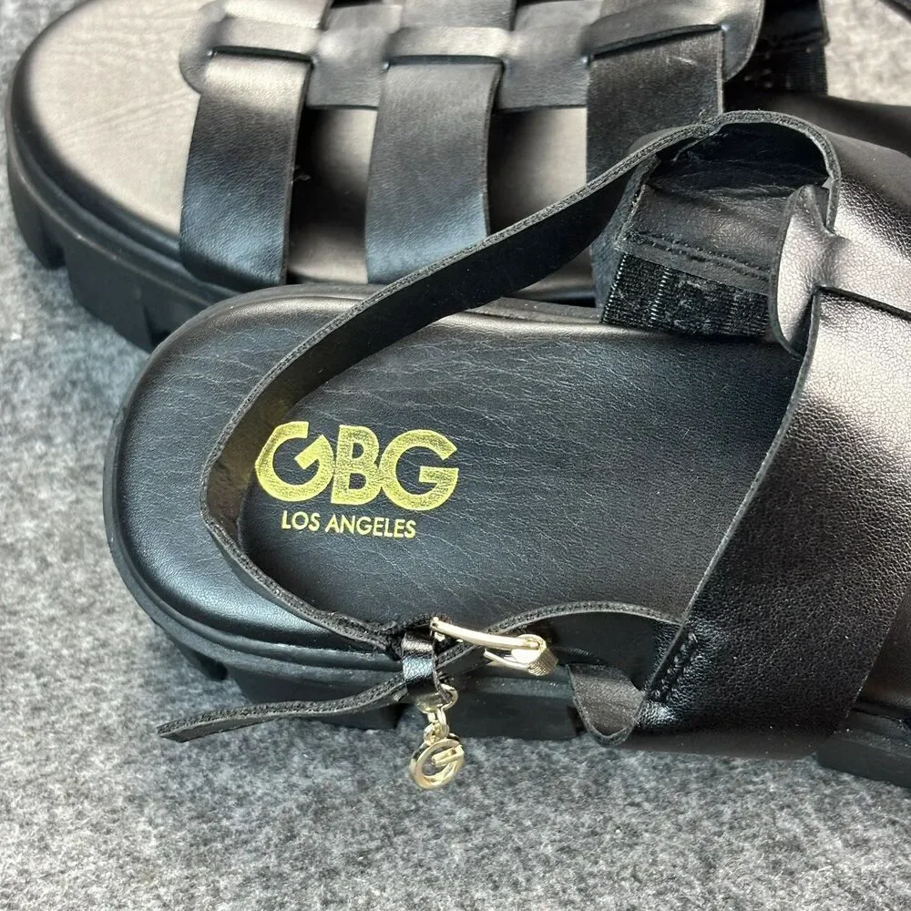 GBG Los Angeles Women’s Gladiator Platform Sandals Black Lug Sole Size 11M